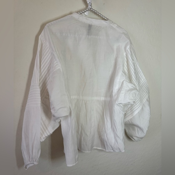 Maeve  for Anthropologie-White Pintuck Front Band-Collar Blouse - Picture 7 of 7